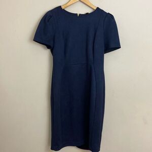 Calvin Klein Navy Faux Suede Puff Short Sleeve Sheath Dress size 10 Career Date
